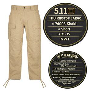 5.11 Tactical TDU Ripstop Cargo Pants 74003 Khaki Medium Short 31-35 NWT